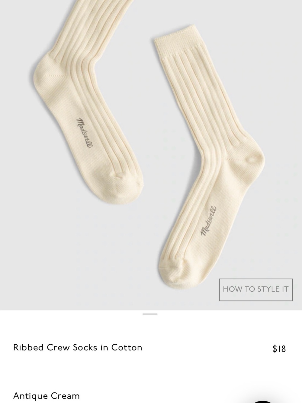 Madewell Antique Cream Ribbed Crew Socks